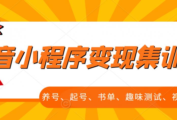 抖音小程序变现集训课，养号、起号、书单、趣味测试、视频剪辑，全套流程-老月项目库