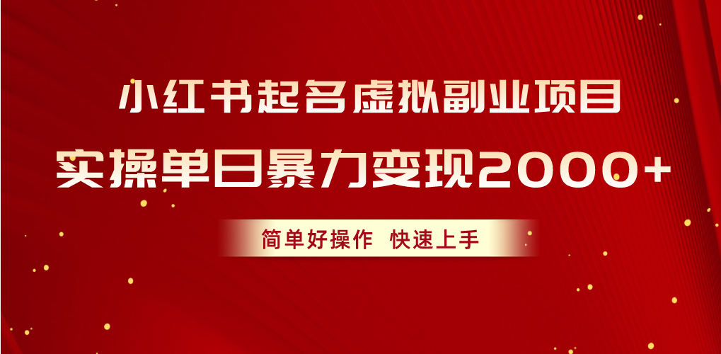 （10856期）小红书起名虚拟副业项目，实操单日暴力变现2000+，简单好操作，快速上手-老月项目库