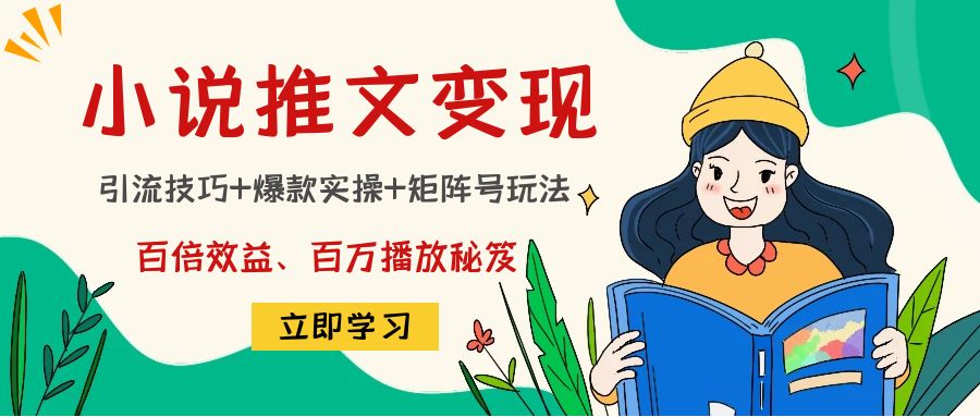 小说推文训练营：引流技巧+爆款实操+矩阵号玩法，百倍效益、百万播放秘笈-老月项目库