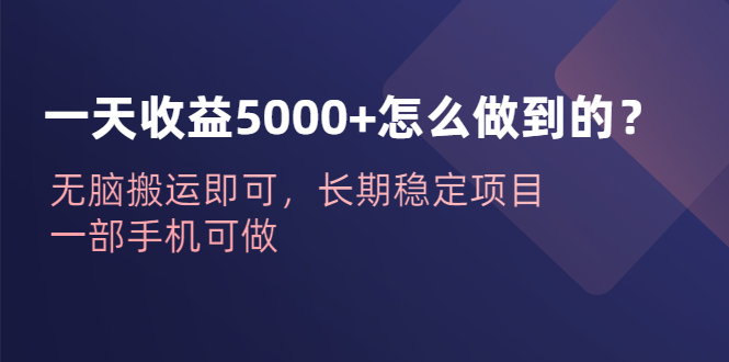 一天收益5000+怎么做到的？无脑搬运即可，长期稳定项目，一部手机可做-老月项目库