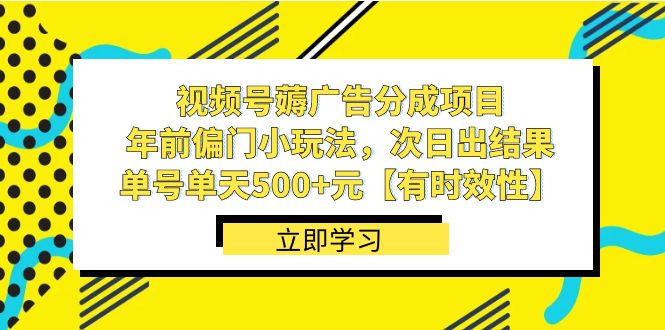 视频号薅广告分成项目，年前偏门小玩法，次日出结果，单号单天500+元-老月项目库