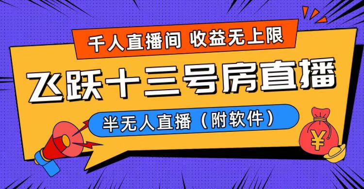 爆火飞跃十三号房半无人直播，一场直播上千人，日入过万！（附软件）-老月项目库