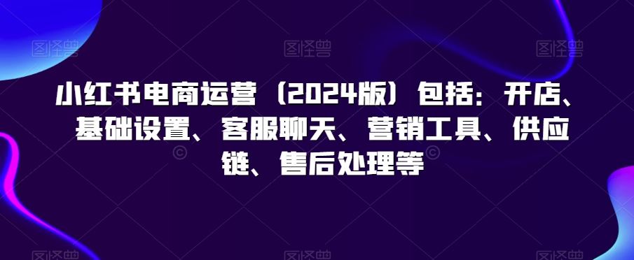 小红书电商运营（2024版）包括：开店、基础设置、客服聊天、营销工具、供应链、售后处理等-老月项目库