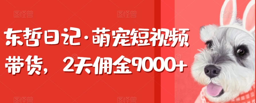 东哲日记·萌宠短视频带货，2天佣金9000+-老月项目库