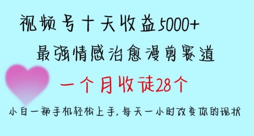 十天收益5000+，多平台捞金，视频号情感治愈漫剪，一个月收徒28个，小白一部手机轻松上手-老月项目库