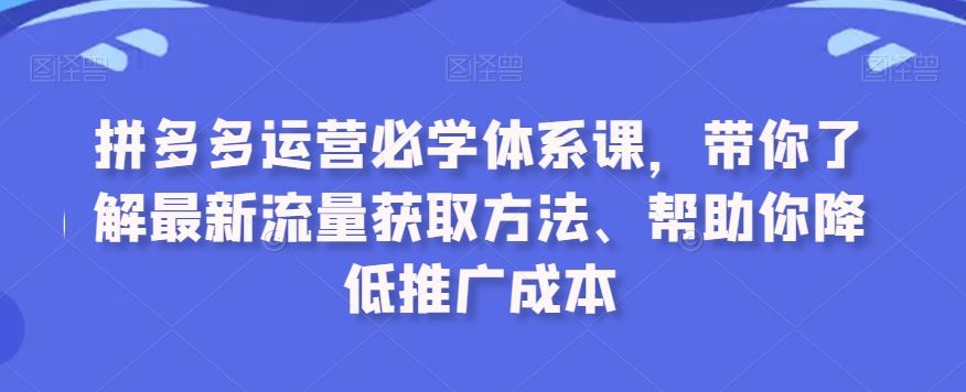 拼多多运营必学体系课，带你了解最新流量获取方法、帮助你降低推广成本-老月项目库