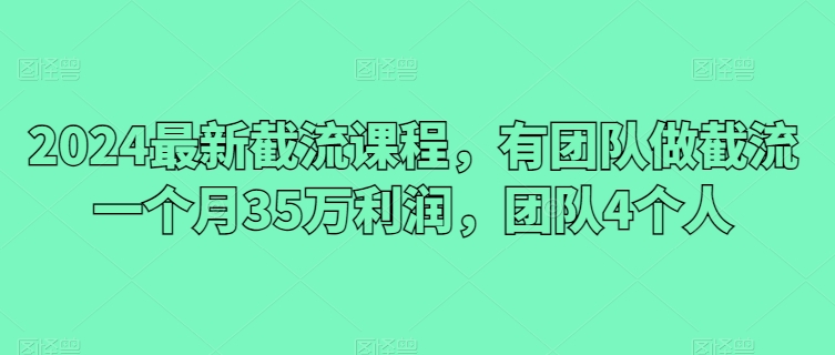 2024最新截流课程，有团队做截流一个月35万利润，团队4个人-老月项目库