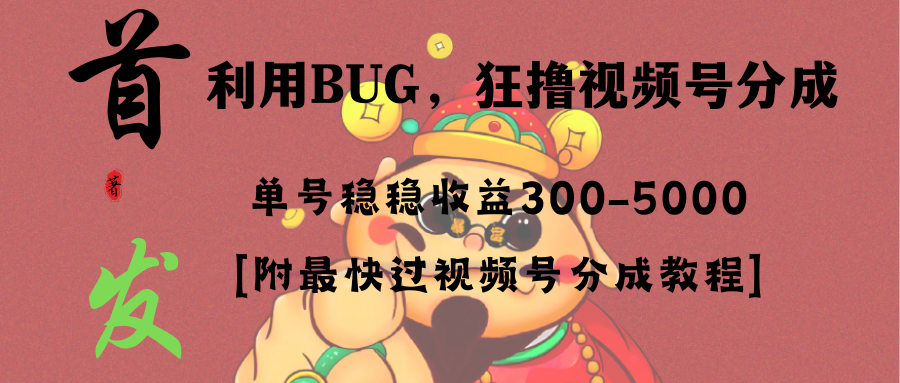 全网独家首发，视频号BUG，超短期项目，单号每日净收益300-5000！-老月项目库