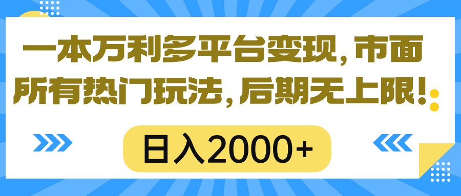 （10311期）一本万利多平台变现，市面所有热门玩法，日入2000+，后期无上限！-老月项目库