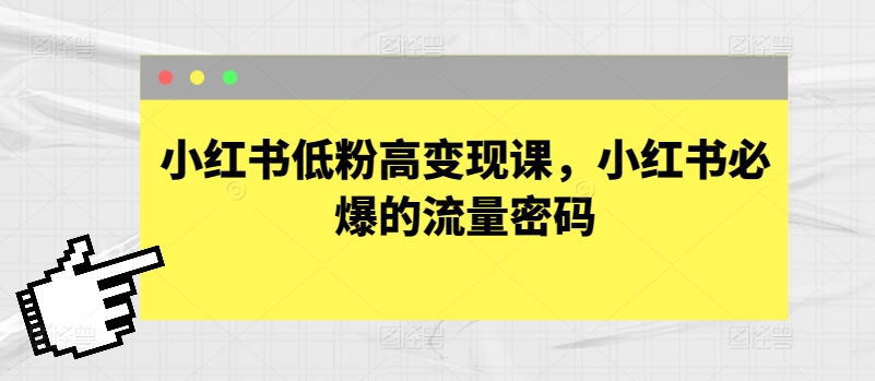 小红书低粉高变现课，小红书必爆的流量密码-老月项目库