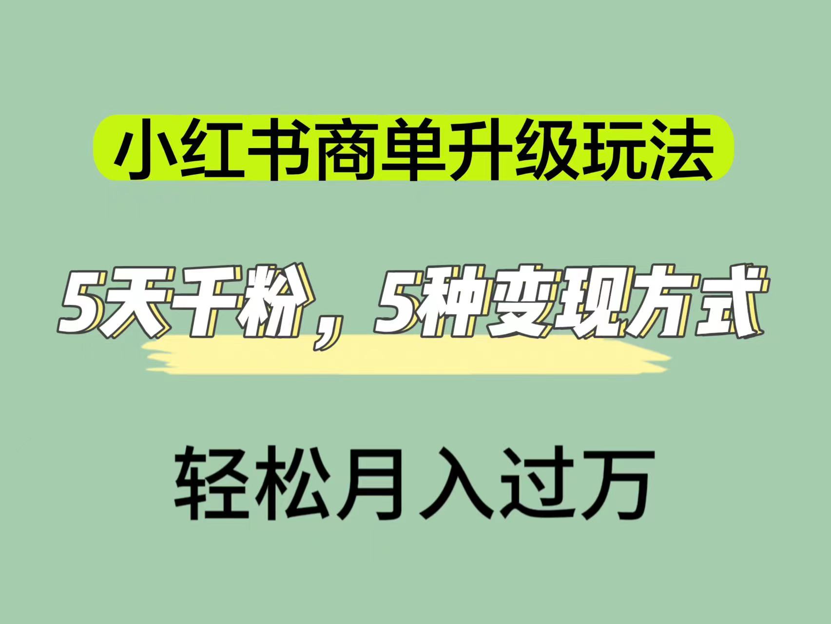 小红书商单升级玩法，5天千粉，5种变现渠道，轻松月入1万+-老月项目库