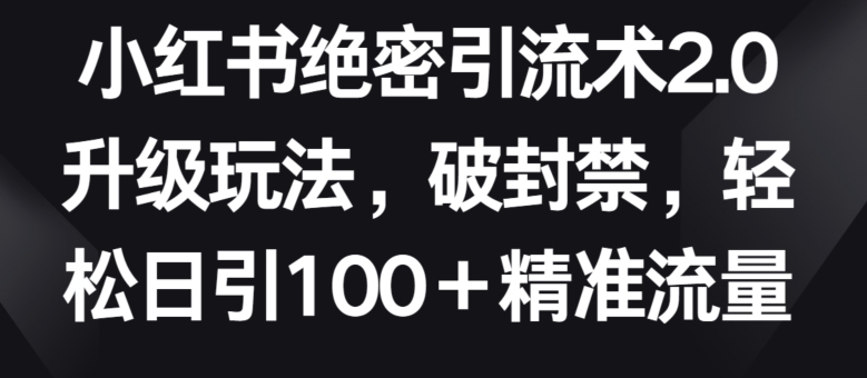 小红书绝密引流术2.0升级玩法，破封禁，轻松日引100+精准流量-老月项目库