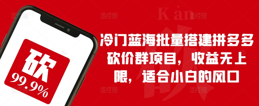 冷门蓝海批量搭建拼多多砍价群项目，收益无上限，适合小白的风口-老月项目库