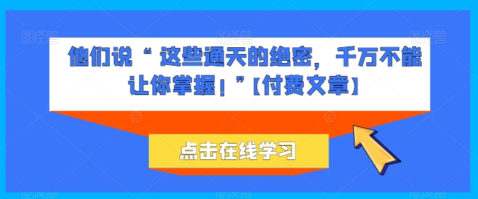 他们说 “ 这些通天的绝密，千万不能让你掌握! ”【付费文章】-老月项目库