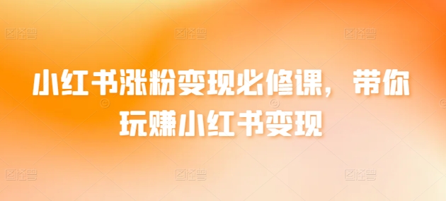 小红书涨粉变现必修课，带你玩赚小红书变现-老月项目库