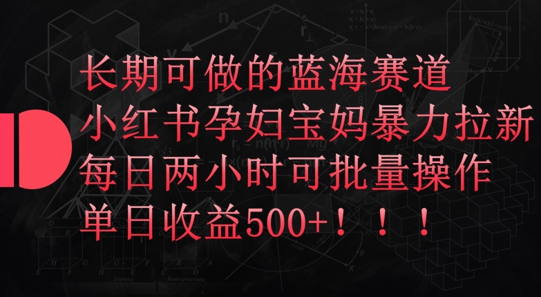 长期可做的蓝海赛道，小红书孕妇宝妈暴力拉新玩法，每日两小时可批量操作，单日收益500+-老月项目库