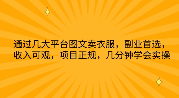 通过几大平台图文卖衣服，副业首选，收入可观，项目正规，几分钟学会实操-老月项目库