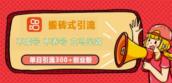 快手搬砖式引流，不废号，不养号，立马见效，单日引流300+精准创业粉-老月项目库