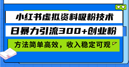 （13345期）小红书虚拟资料吸粉技术，日暴力引流300+创业粉，方法简单高效，收入稳…-老月项目库