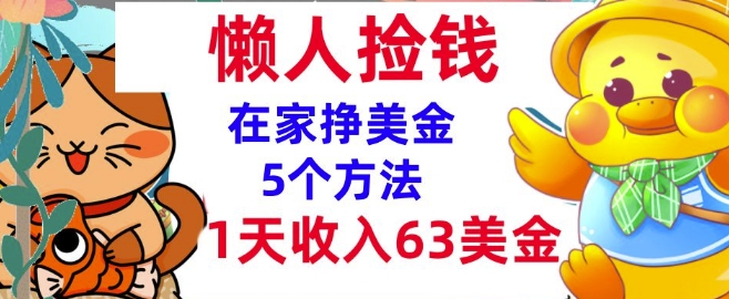 在家挣美金的5个方法，1天收入63美刀，内部教程，超简单，无脑操作-老月项目库