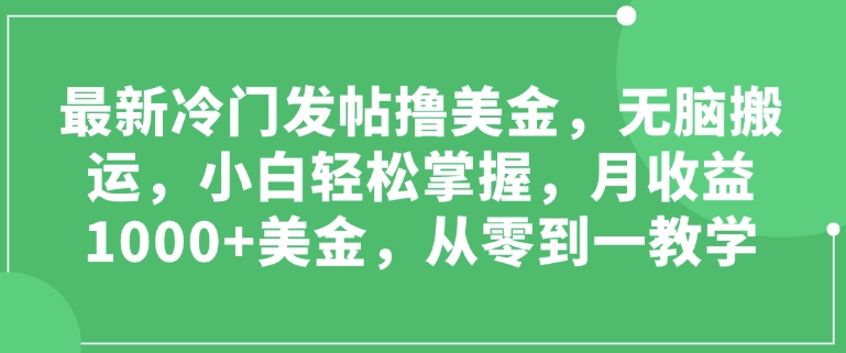 最新冷门发帖撸美金，无脑搬运，小白轻松掌握，月收益1000+美金，从零到一教学-老月项目库