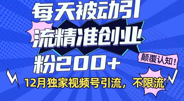 12月独家视频号引流每天被动引流精准创业粉200+不限流-老月项目库