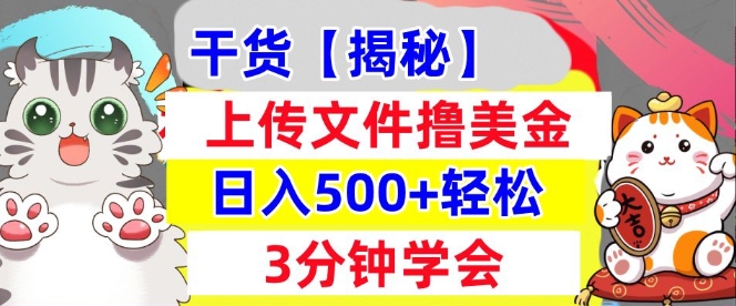 上传文件撸美金，新项目0门槛，3分钟学会，日入几张，真正被动收入-老月项目库