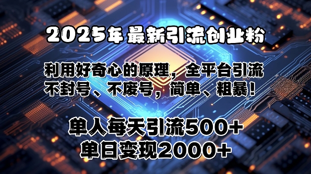 2025年最新引流创业粉，利用好奇心的原理，全平台引流，不封号、不废号，简单、粗暴-老月项目库