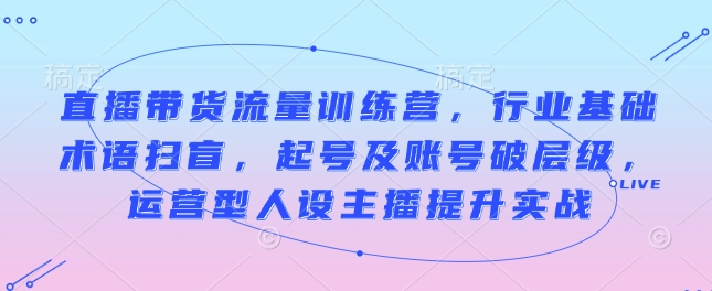 直播带货流量训练营，行业基础术语扫盲，起号及账号破层级，运营型人设主播提升实战-老月项目库