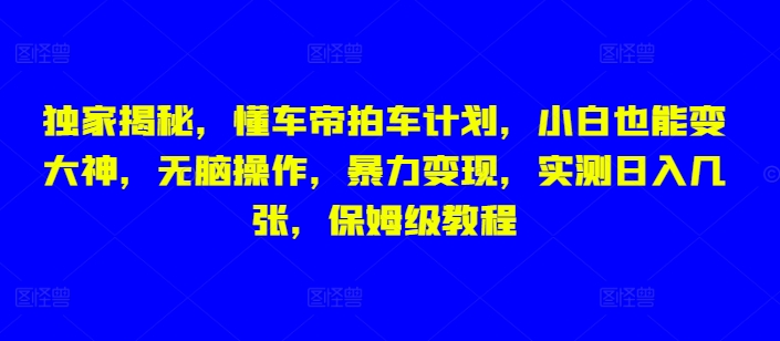 独家揭秘，懂车帝拍车计划，小白也能变大神，无脑操作，暴力变现，实测日入几张，保姆级教程-老月项目库