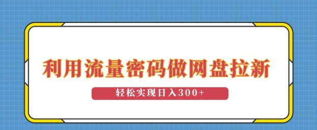 利用流量密码做网盘拉新，操作简单适合0基础小白，轻松实现日入3张-老月项目库