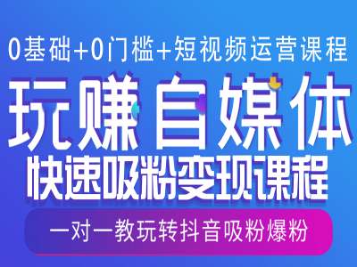 0基础+0门槛+短视频运营课程，玩赚自媒体快速吸粉变现课程，一对一教玩转抖音吸粉爆粉-老月项目库