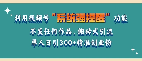 利用微信视频号系统提醒功能，引流精准创业粉，无需发布任何作品，单人单日引流300+创业粉-老月项目库