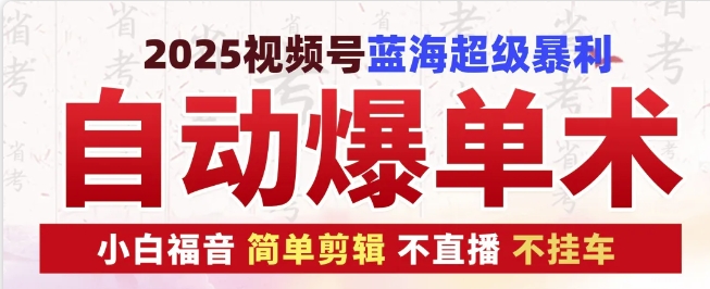 2025视频号蓝海超级暴利自动爆单术1.0 ，小白褔音 简单剪辑 不直播 不挂车-老月项目库